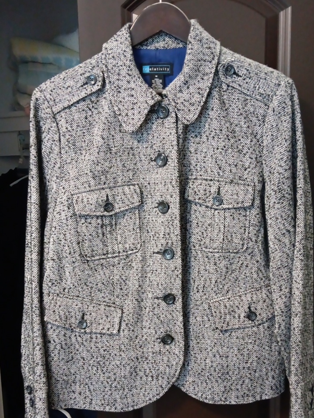 Relativity Women's Black & White Herringbone Military-Style Jacket